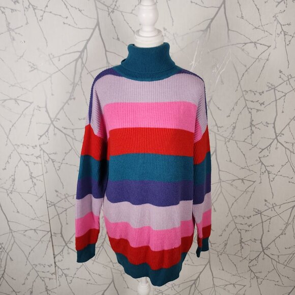 Lovers & Friends 30% Wool Colorblock Stripe Marianne Turtleneck Sweater - Picture 2 of 6